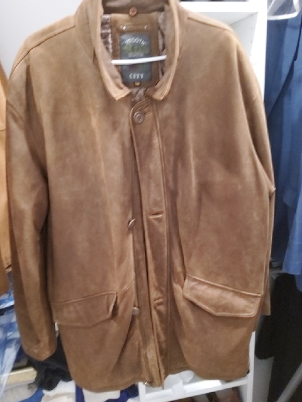 Suede Leather Men's Coat - Brown - Size 50 Long